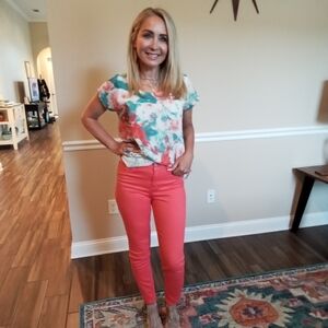 Coral skinny stretch jeans